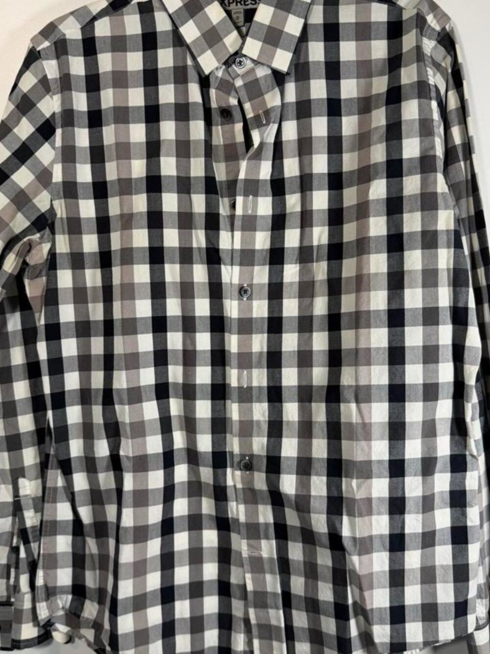 Express Mens Medium Black & White Gingham Button Down Shirt